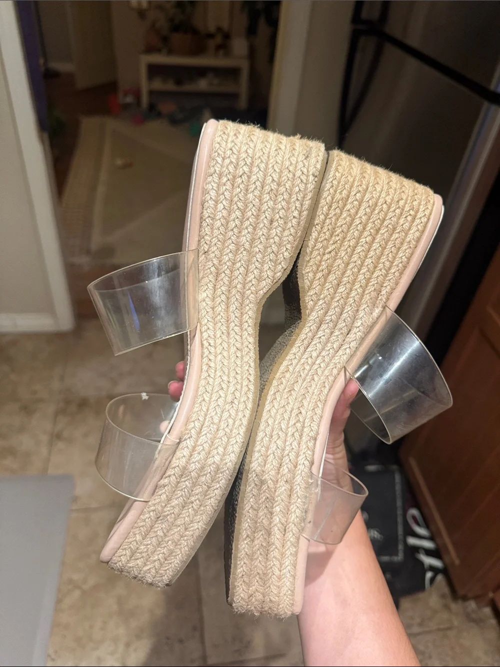 Women’s Clear Strap Platform Espadrille Sandals - Nude